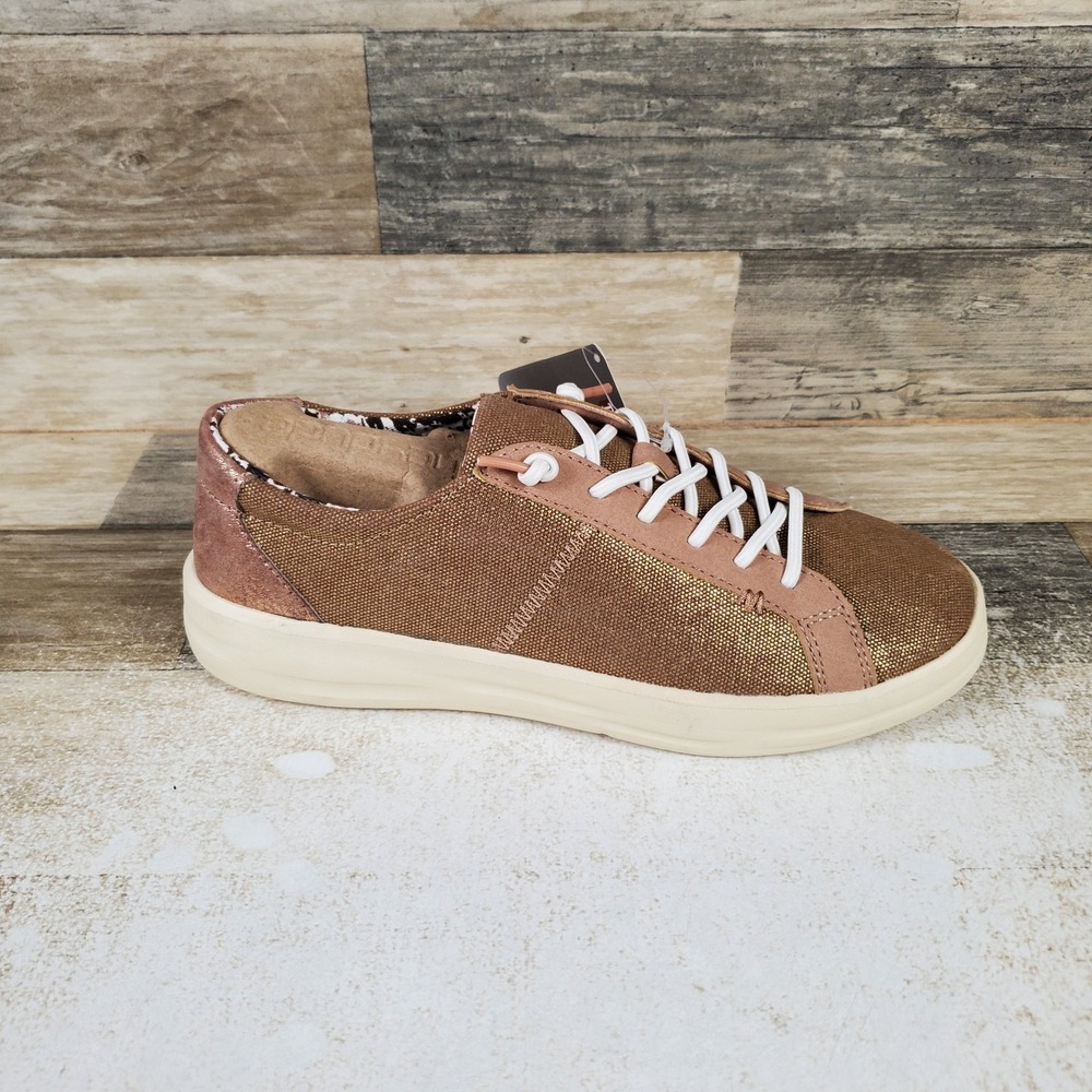 Hey Dude Karina Shimmer Womens Shoes Sz 7 Rose Gold Comfort Slip On Sneakers